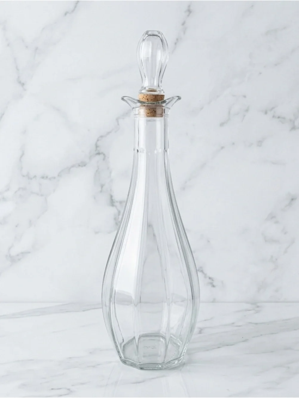 Vintage 1950s Post Prohibition Empty Liquor Glass Tall Decagon Decanter
